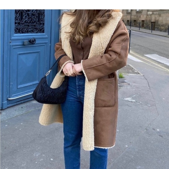 Mango Reversible Suede/Shearling Coat - Picture 1 of 15